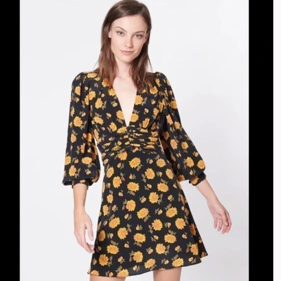 NEW  Veronica Beard Marion Floral-print Silk Crepe De Chine Mini Dress in Black - Picture 1 of 10